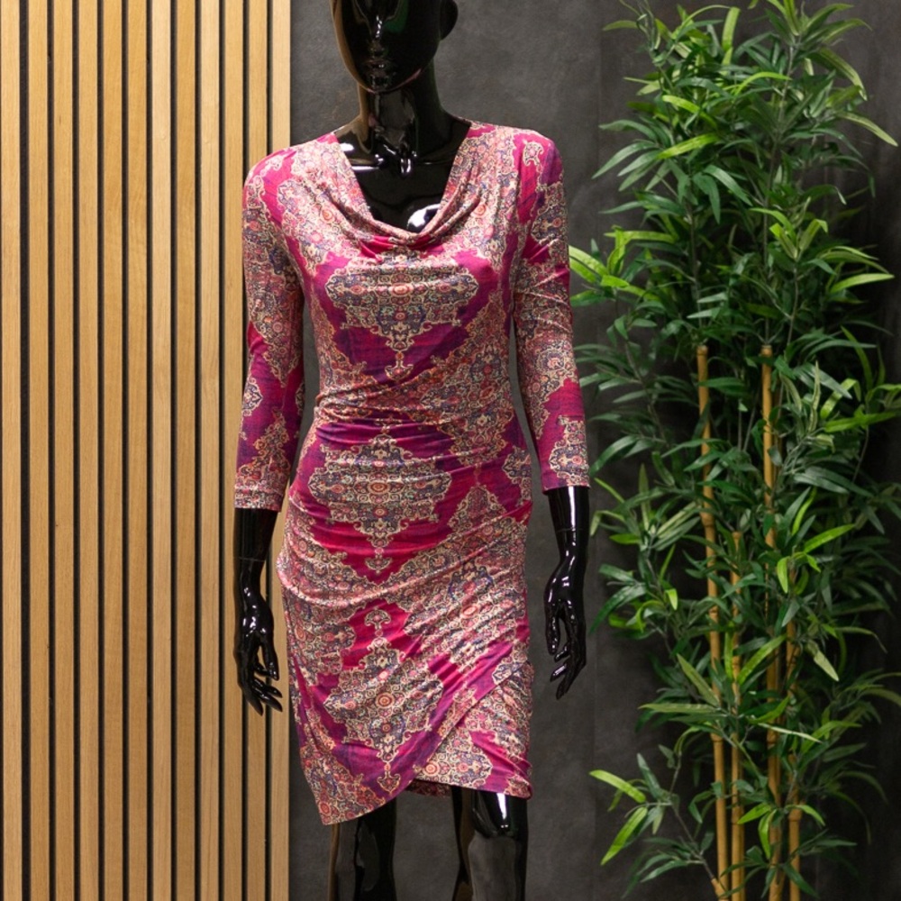 Atelier Nicole Miller Purple/ Pink Ornamental Long Sleeve Dress, Size S